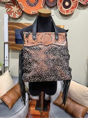 American Darling Leather and Mohair Fringe Tote